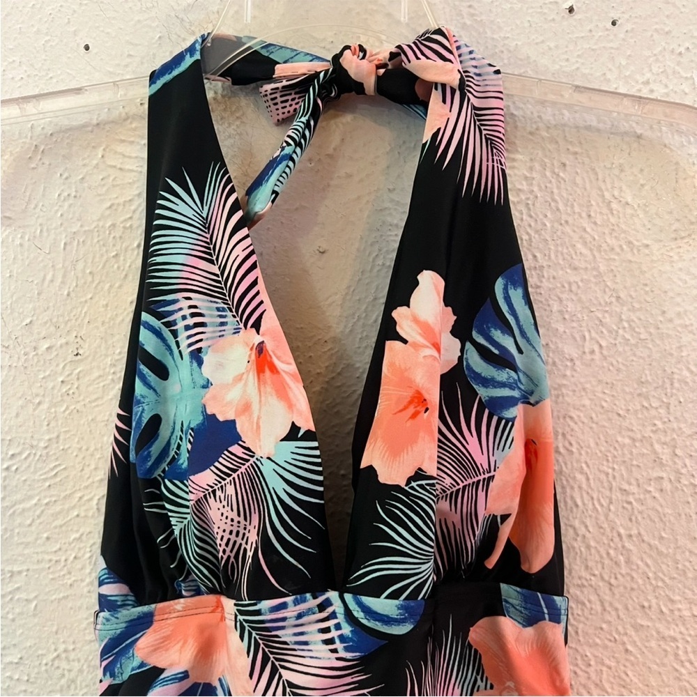 DKNY black tropical print halter tie swimsuit - Picture 4 of 6